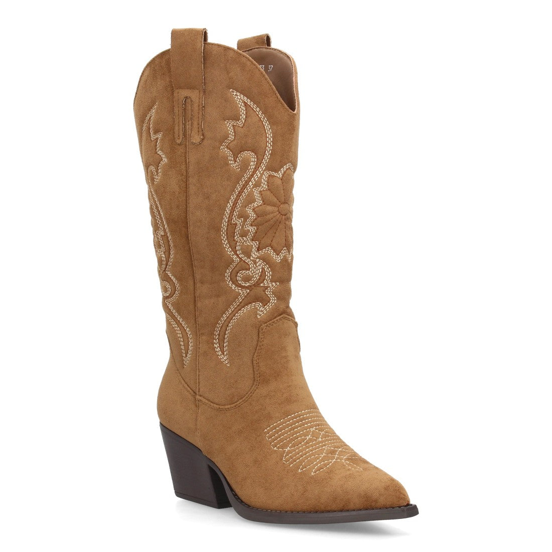 Botas camperas marrón de caña alta con bordados western para mujer