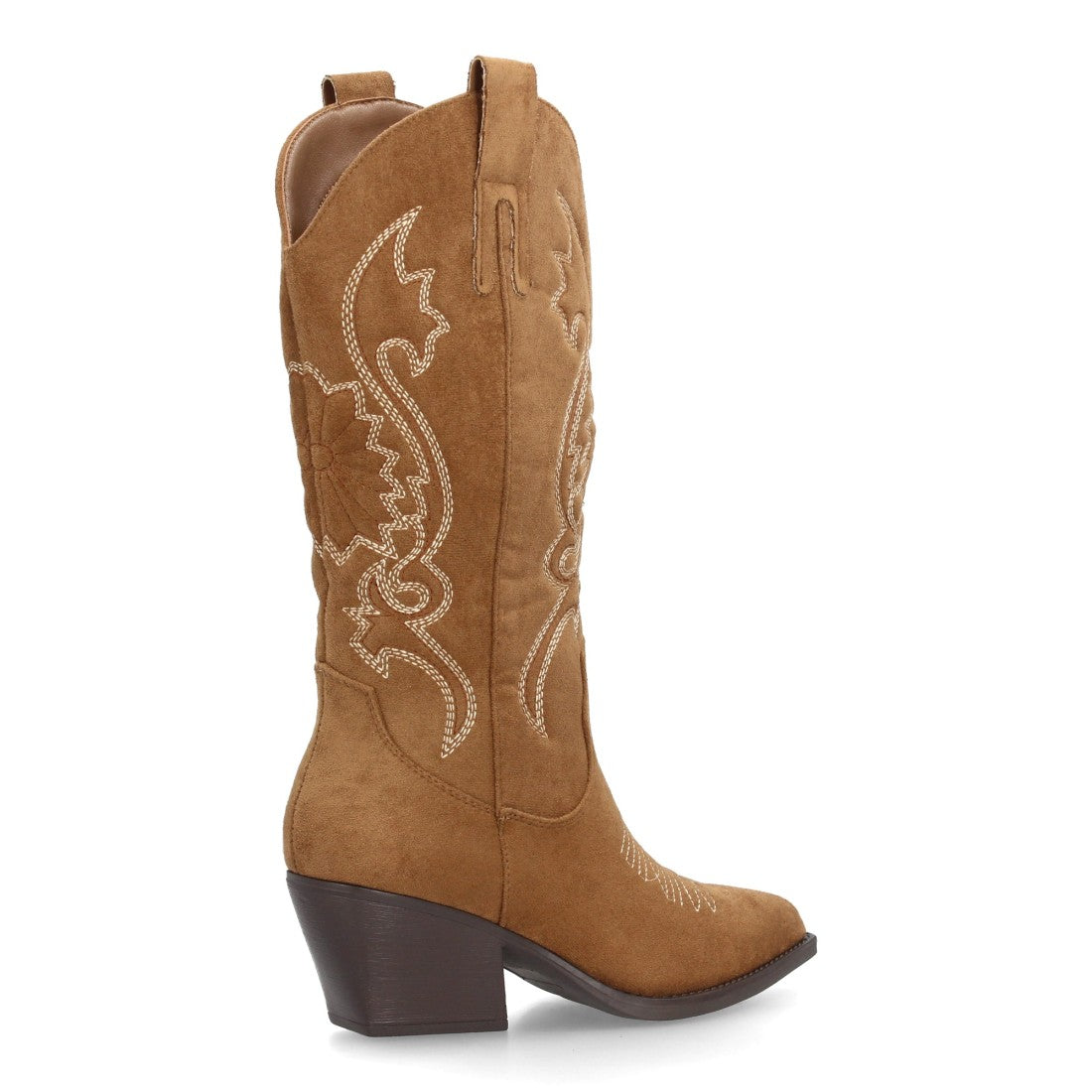 Botas camperas marrón de caña alta con bordados western para mujer