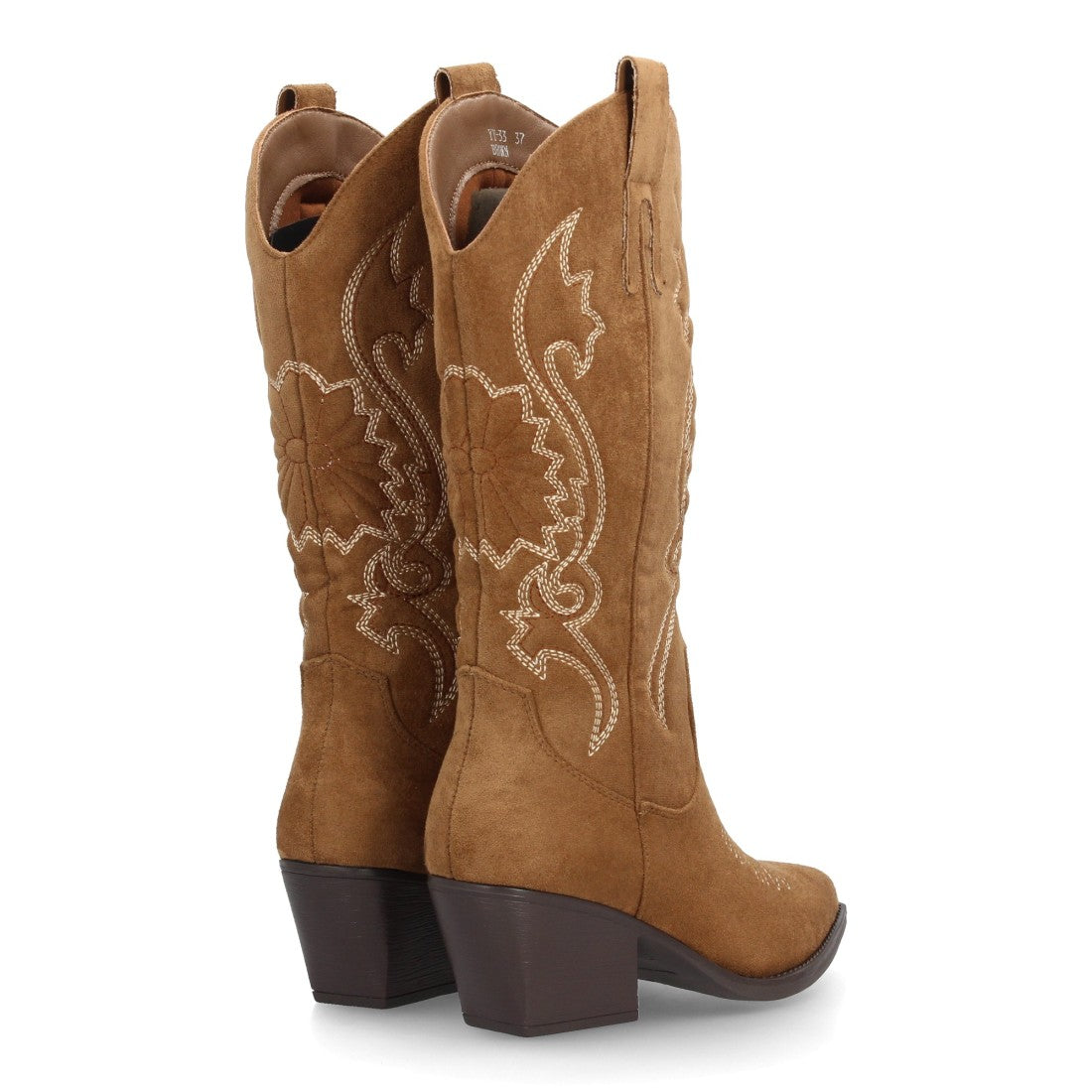 Botas camperas marrón de caña alta con bordados western para mujer