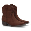 Botines estilo cowboy café con caña media bordada y cremallera para mujer