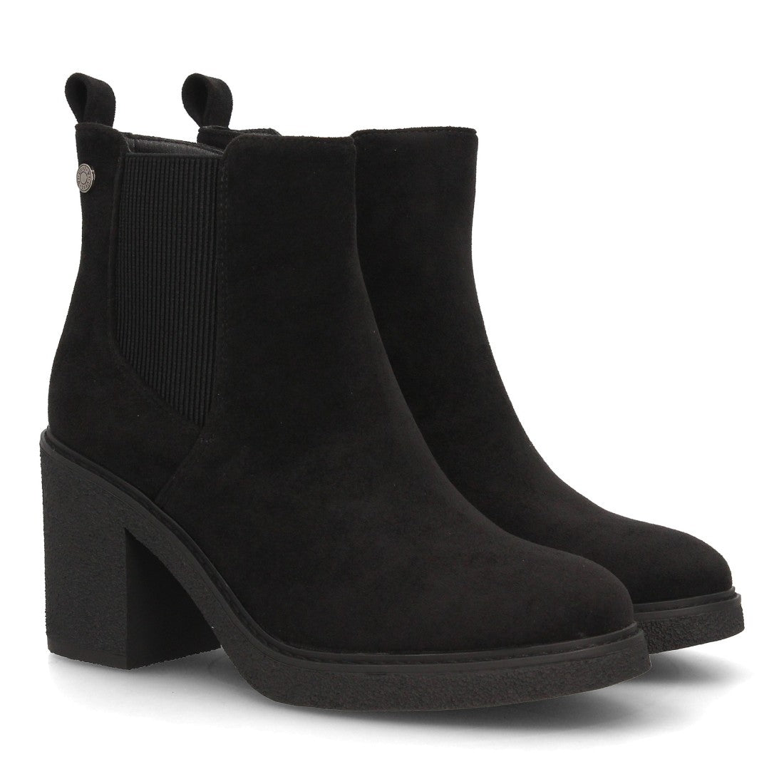 Botines Elegantes De Tacón Ancho Y Acabado Suave Para Mujer Color Negro en vista principal para mujer