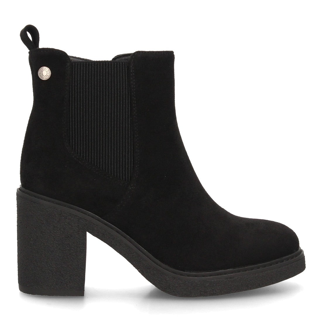 Botines Elegantes De Tacón Ancho Y Acabado Suave Para Mujer Color Negro en vista principal para mujer
