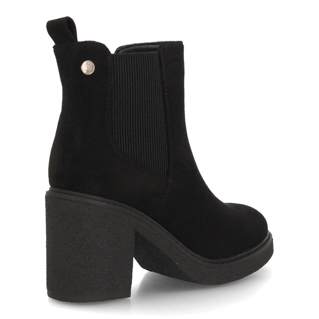 Botines Elegantes De Tacón Ancho Y Acabado Suave Para Mujer Color Negro en vista principal para mujer