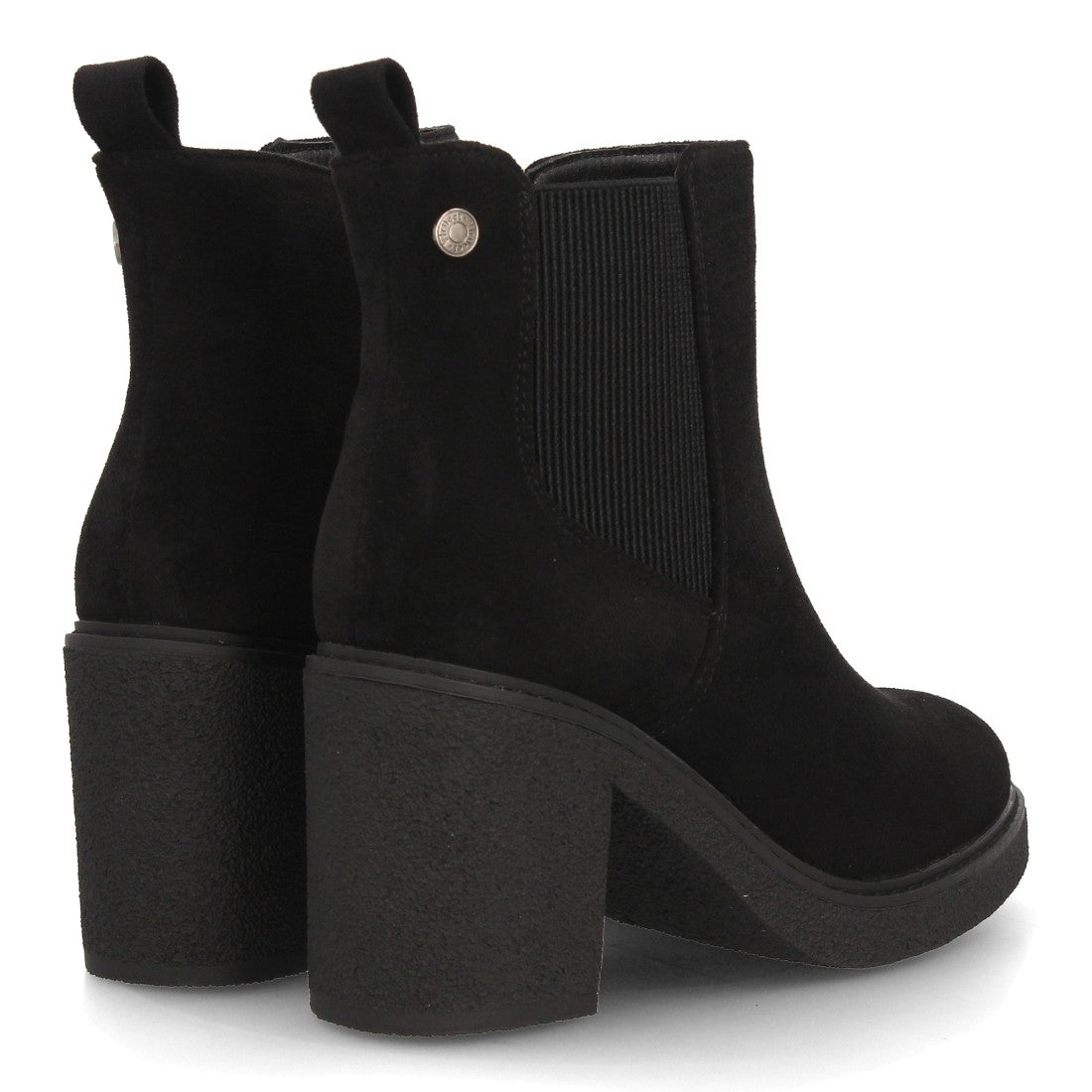 Botines Elegantes De Tacón Ancho Y Acabado Suave Para Mujer Color Negro en vista principal para mujer
