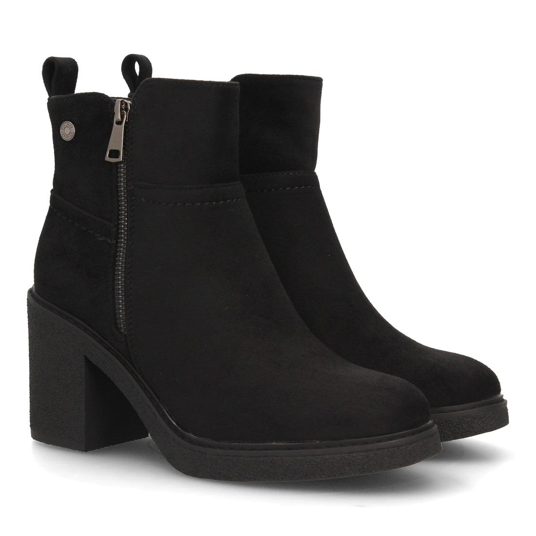 Botines Elegantes De Tacón Ancho Y Acabado Suave Para Mujer Color Negro en vista principal para mujer
