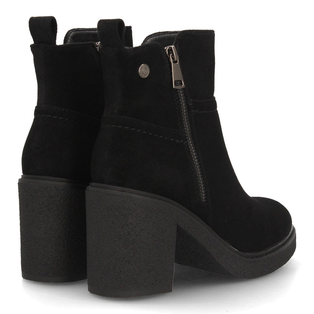 Botines Elegantes De Tacón Ancho Y Acabado Suave Para Mujer Color Negro en vista principal para mujer