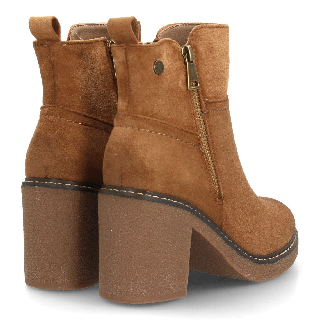 Botín Chelsea kaki para mujer en efecto ante con cremallera y tacón ancho