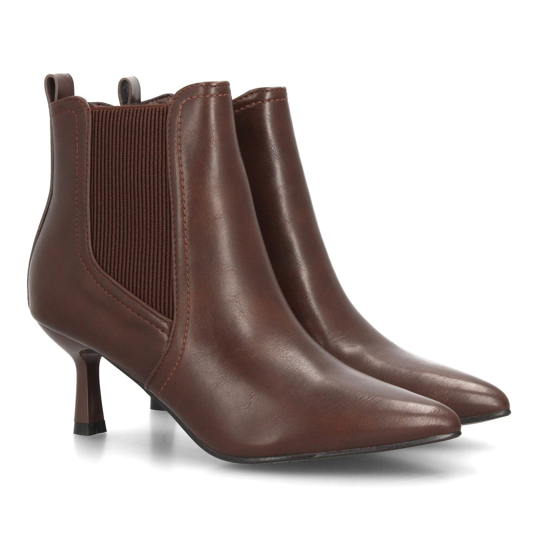 Botines Elegantes De Tacón Ancho Y Acabado Suave Para Mujer Color Marron en vista principal para mujer