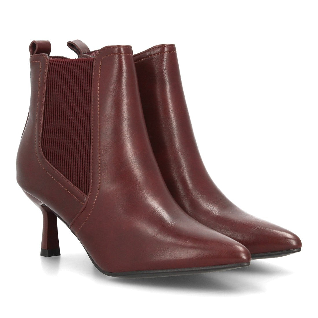 Botines Elegantes De Tacón Ancho Y Acabado Suave Para Mujer Color Burdeos en vista principal para mujer