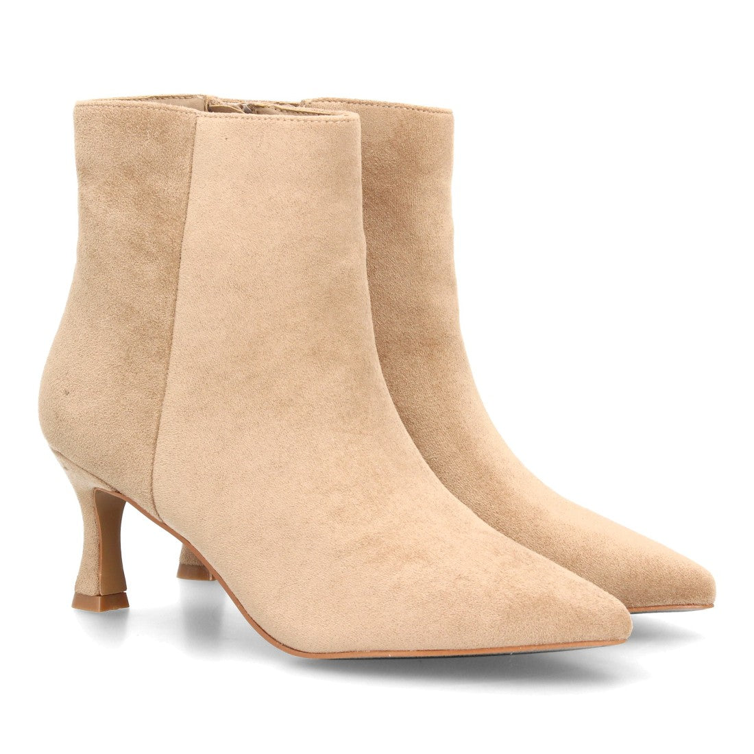 Botines Elegantes De Tacón Ancho Y Acabado Suave Para Mujer Color Kaki en vista principal para mujer