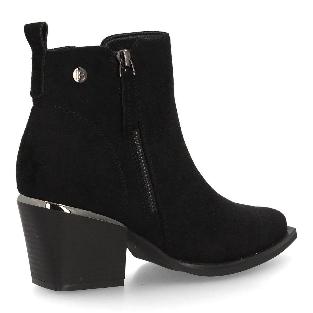 Botines de mujer en efecto ante negro con doble cremallera y punta fina