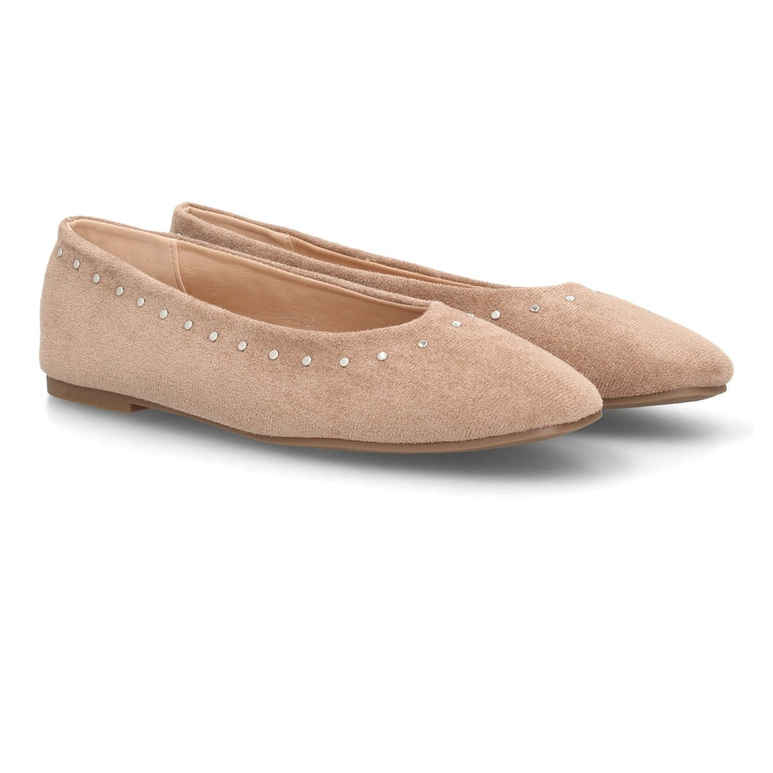 Bailarina kaki en efecto ante con detalles de tachuelas y punta redonda