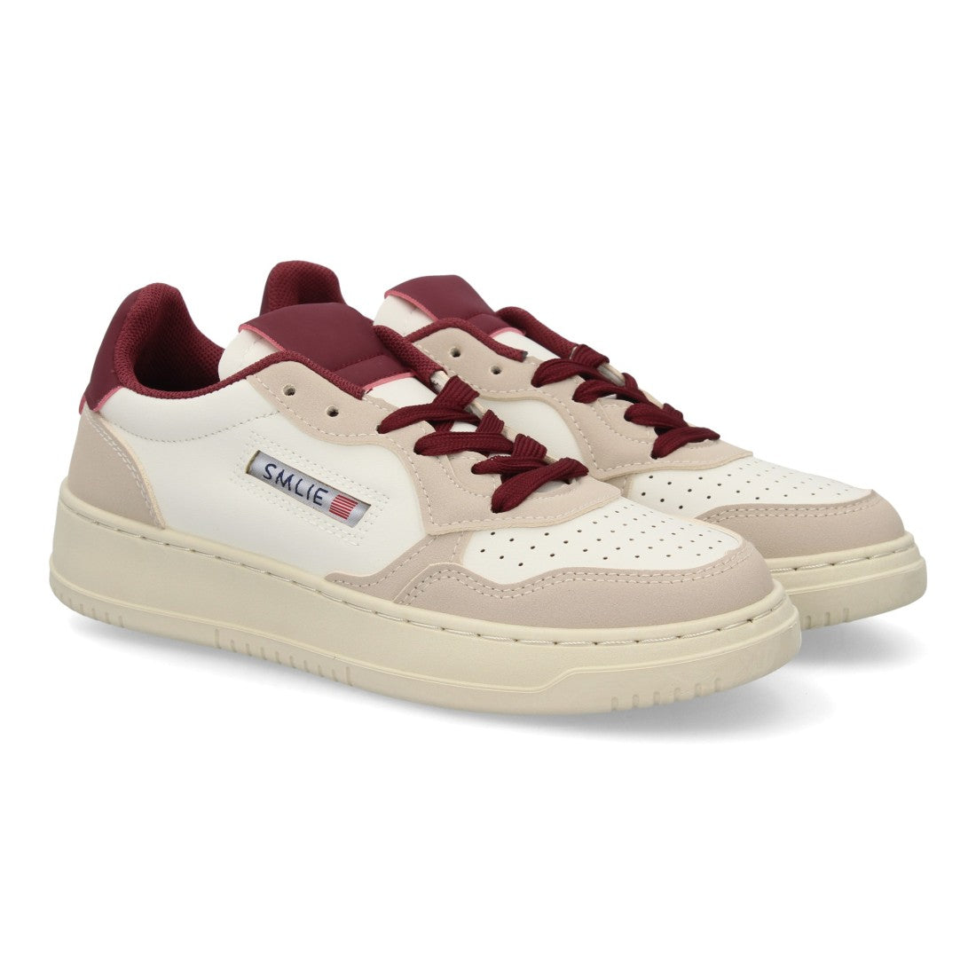 Deportiva estilo retro burdeos para mujer con paneles superpuestos en contraste