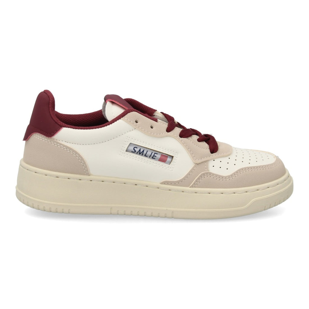 Deportiva estilo retro burdeos para mujer con paneles superpuestos en contraste