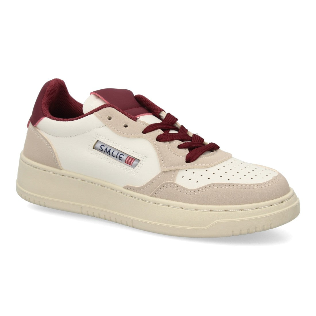 Deportiva estilo retro burdeos para mujer con paneles superpuestos en contraste