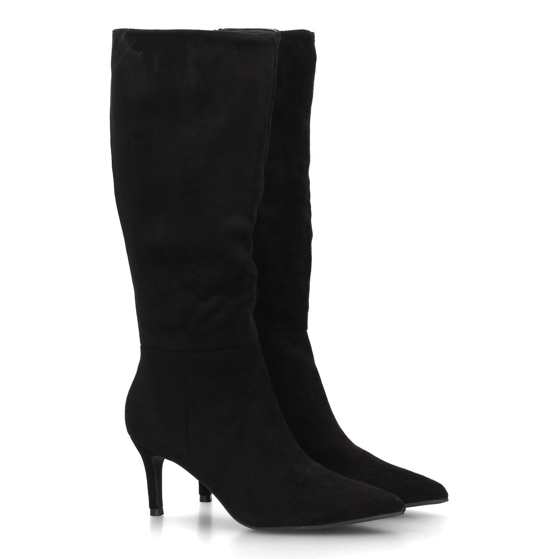 Botas altas de tacón fino en efecto ante negro para mujer
