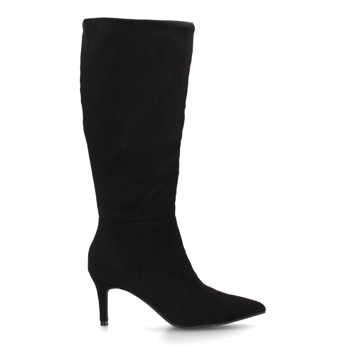 Botas altas de tacón fino en efecto ante negro para mujer