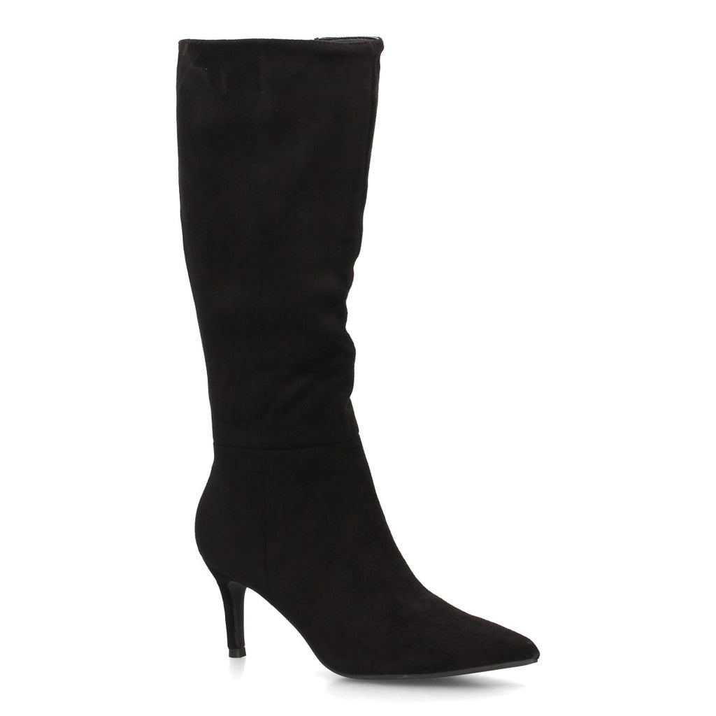 Botas altas de tacón fino en efecto ante negro para mujer