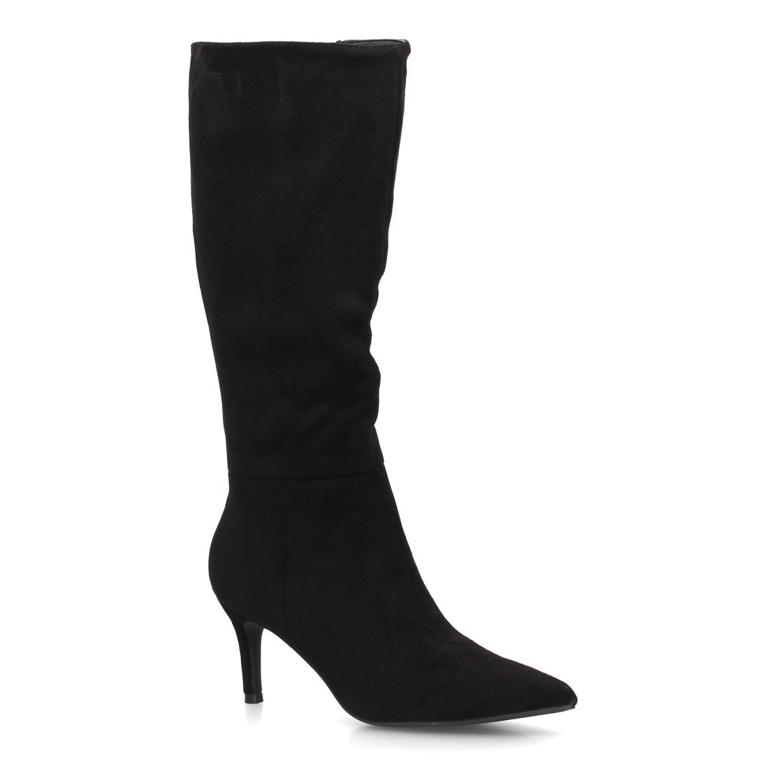 Botas altas de tacón fino en efecto ante negro para mujer