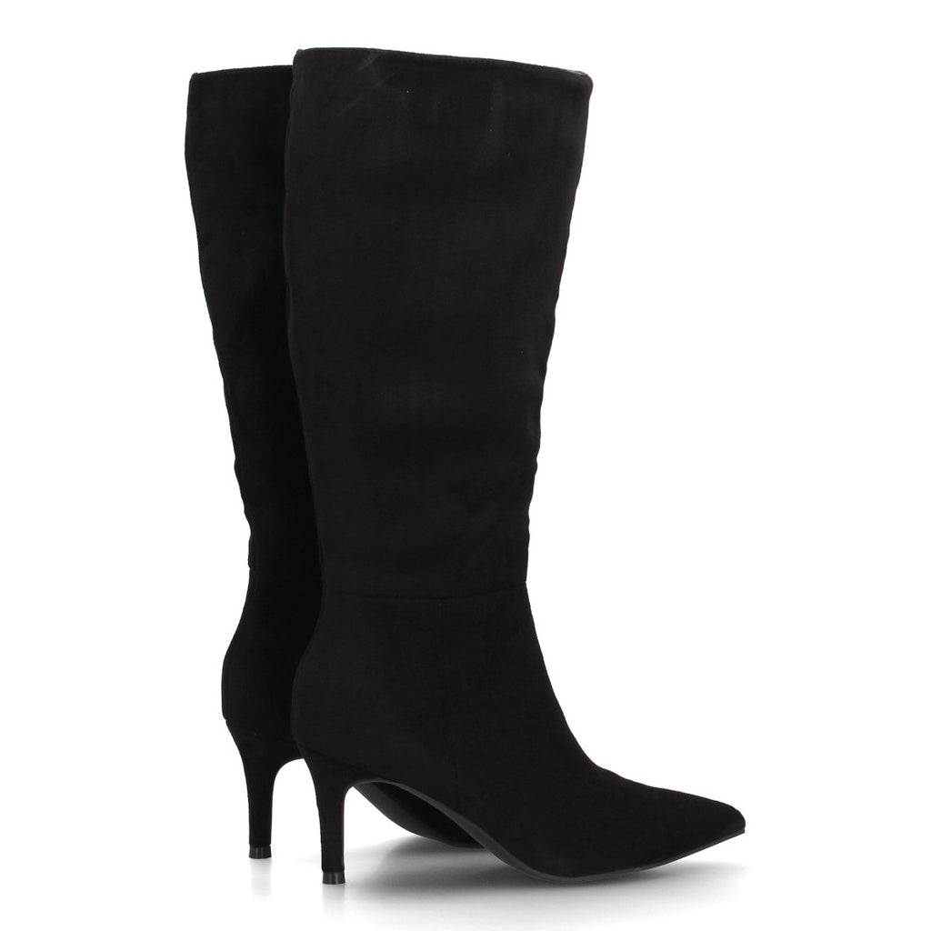 Botas altas de tacón fino en efecto ante negro para mujer
