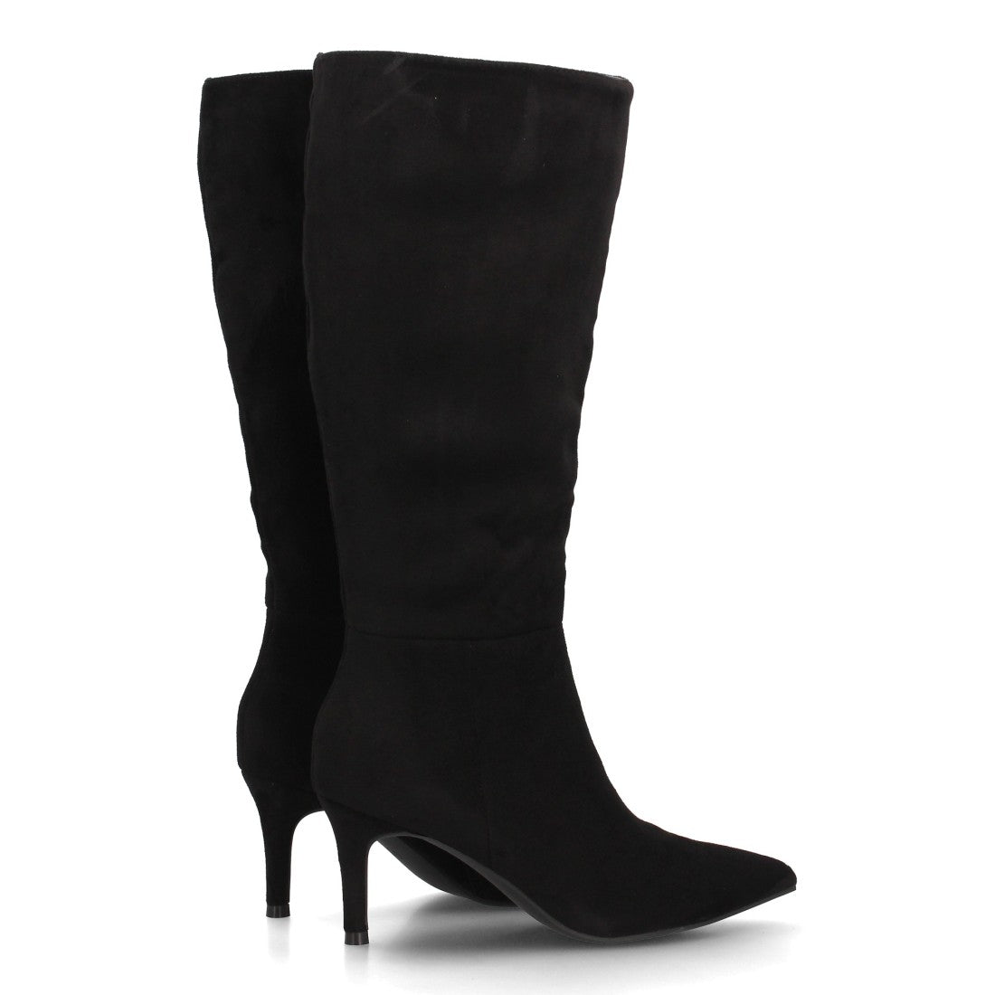 Botas altas de tacón fino en efecto ante negro para mujer