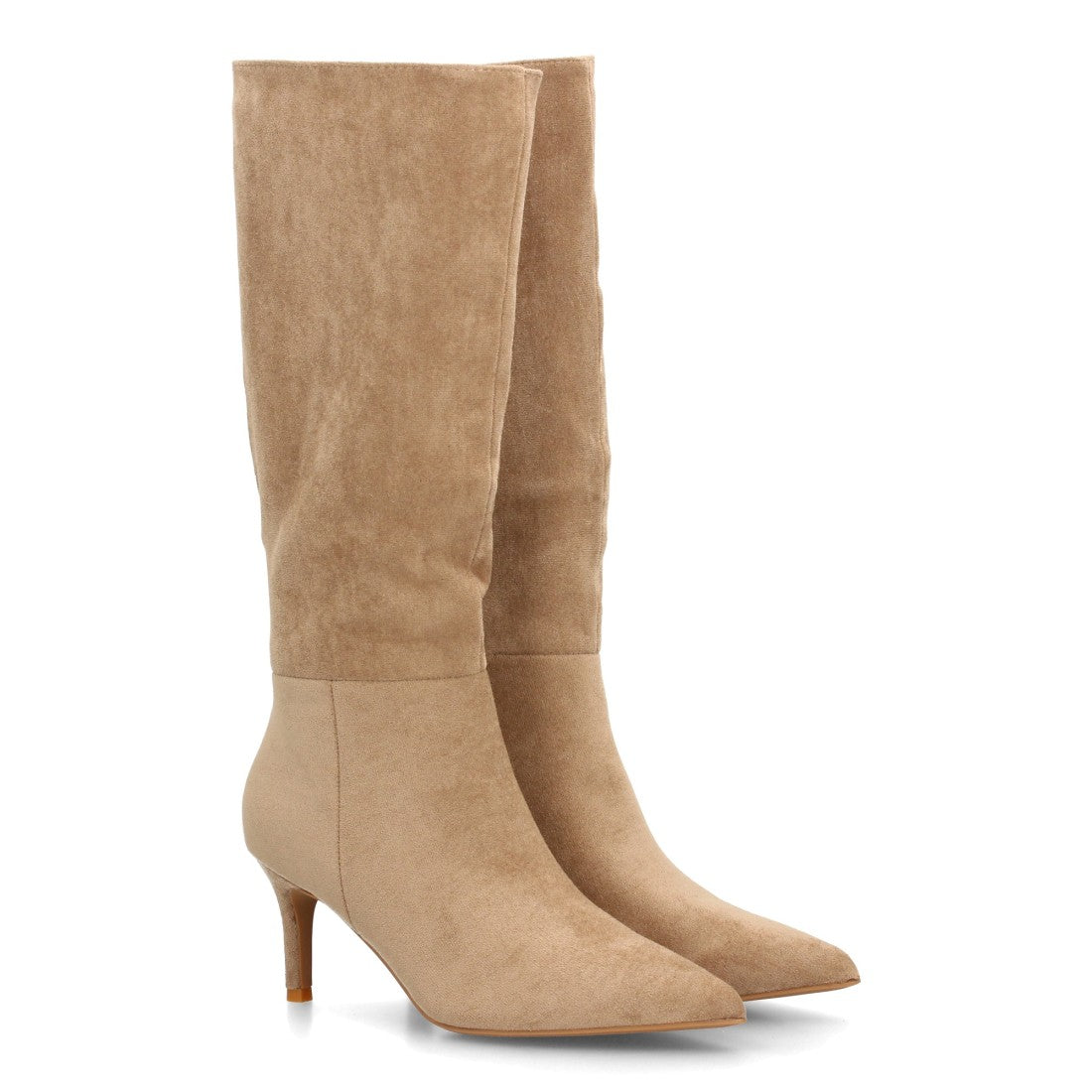 Botas altas verde kaki en efecto ante con tacón fino estilizado