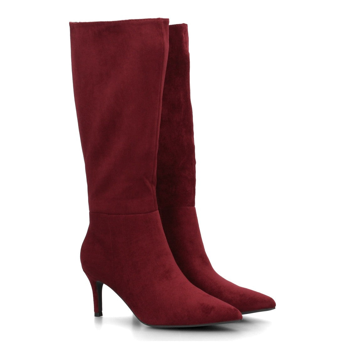 Botas altas color burdeos efecto ante con tacón fino para mujer