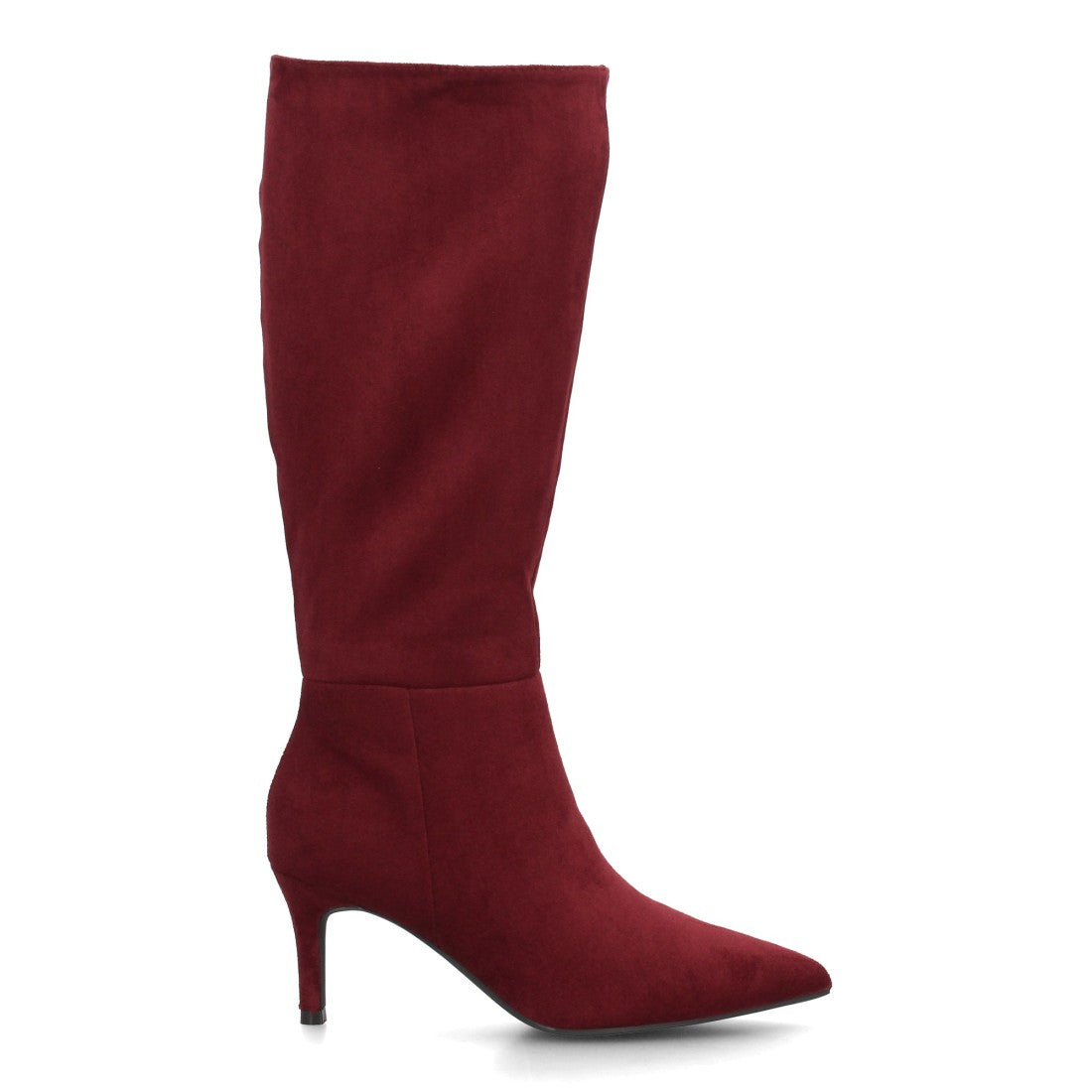 Botas altas color burdeos efecto ante con tacón fino para mujer