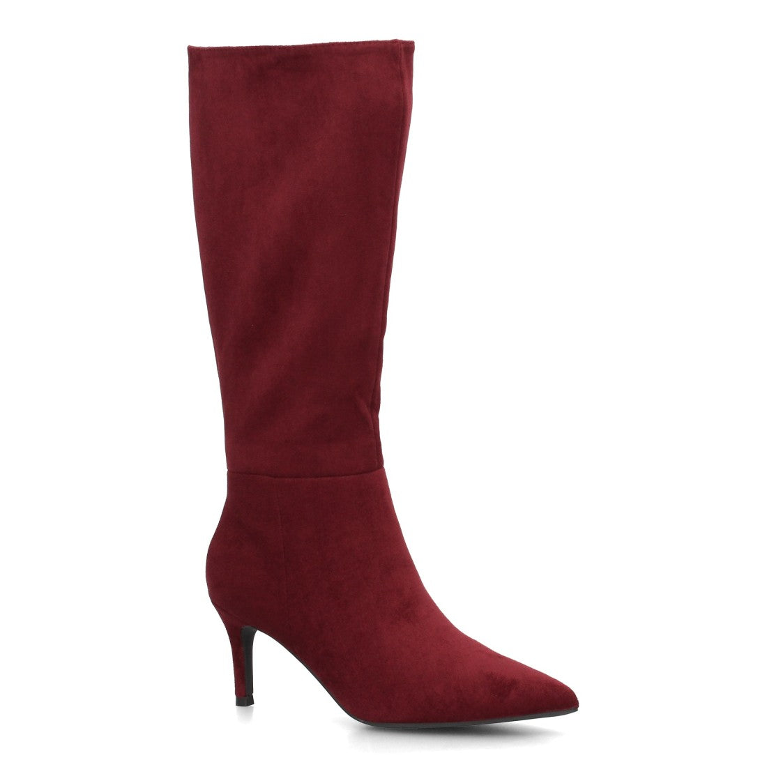 Botas altas color burdeos efecto ante con tacón fino para mujer