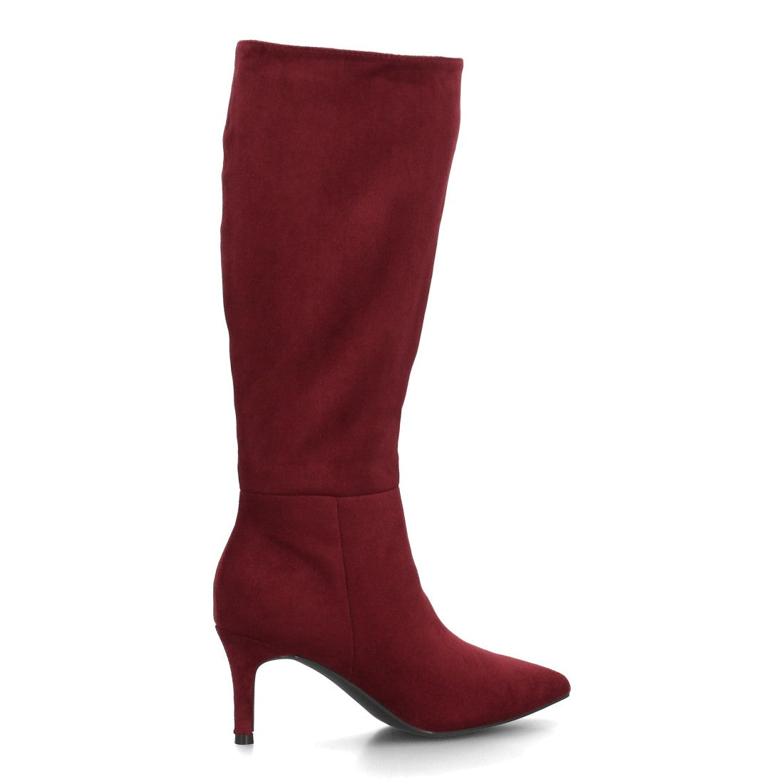 Botas altas color burdeos efecto ante con tacón fino para mujer