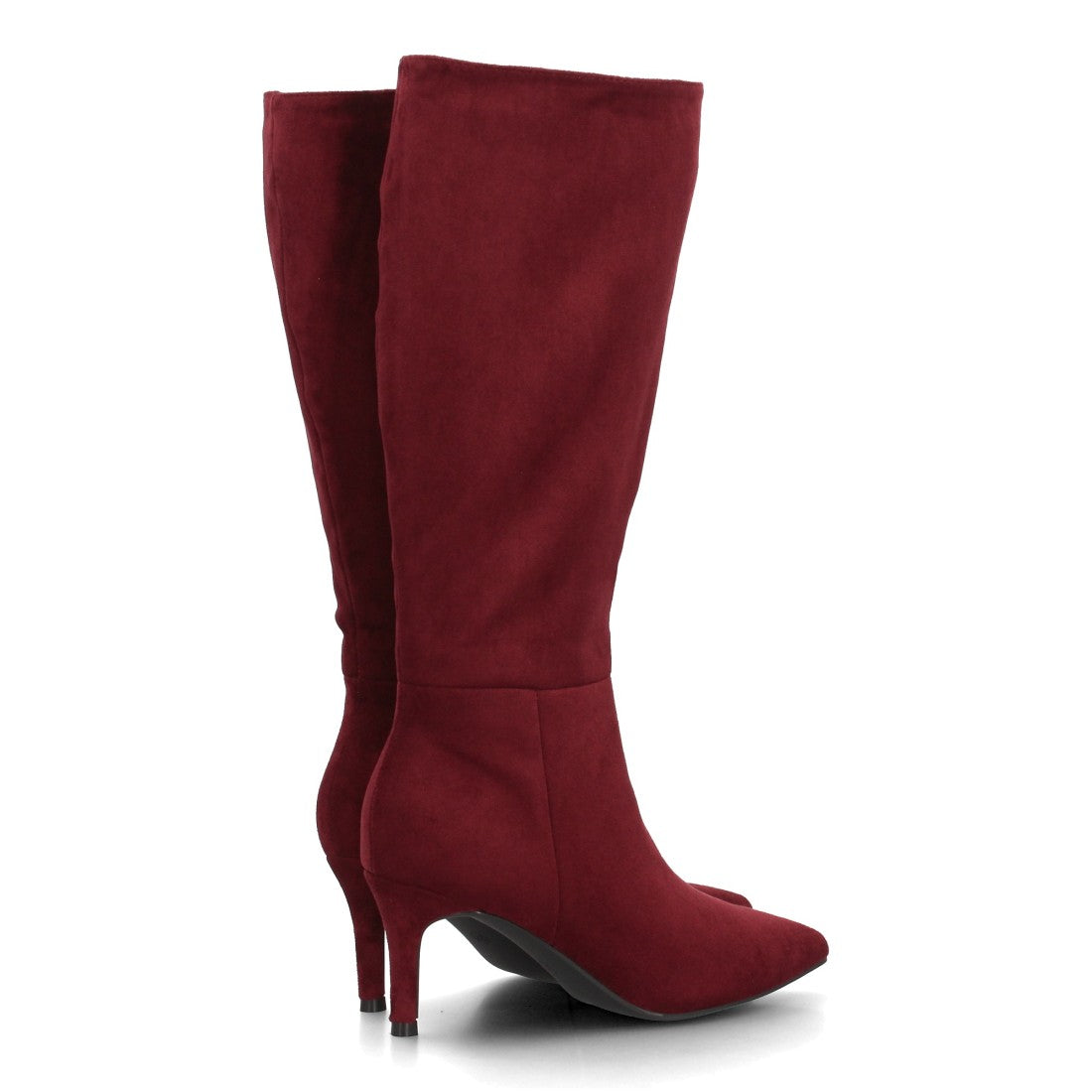 Botas altas color burdeos efecto ante con tacón fino para mujer
