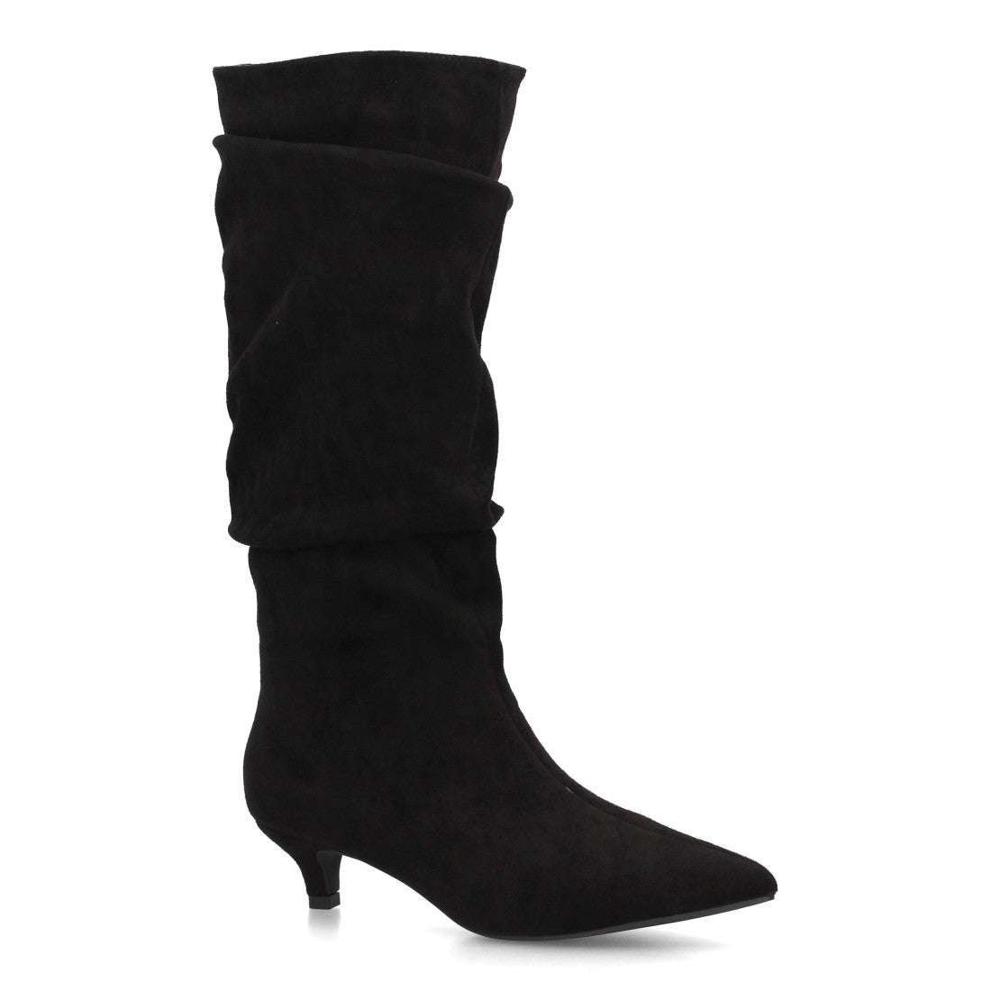Bota alta de mujer en effecto ante negro con tacón bajo kitten