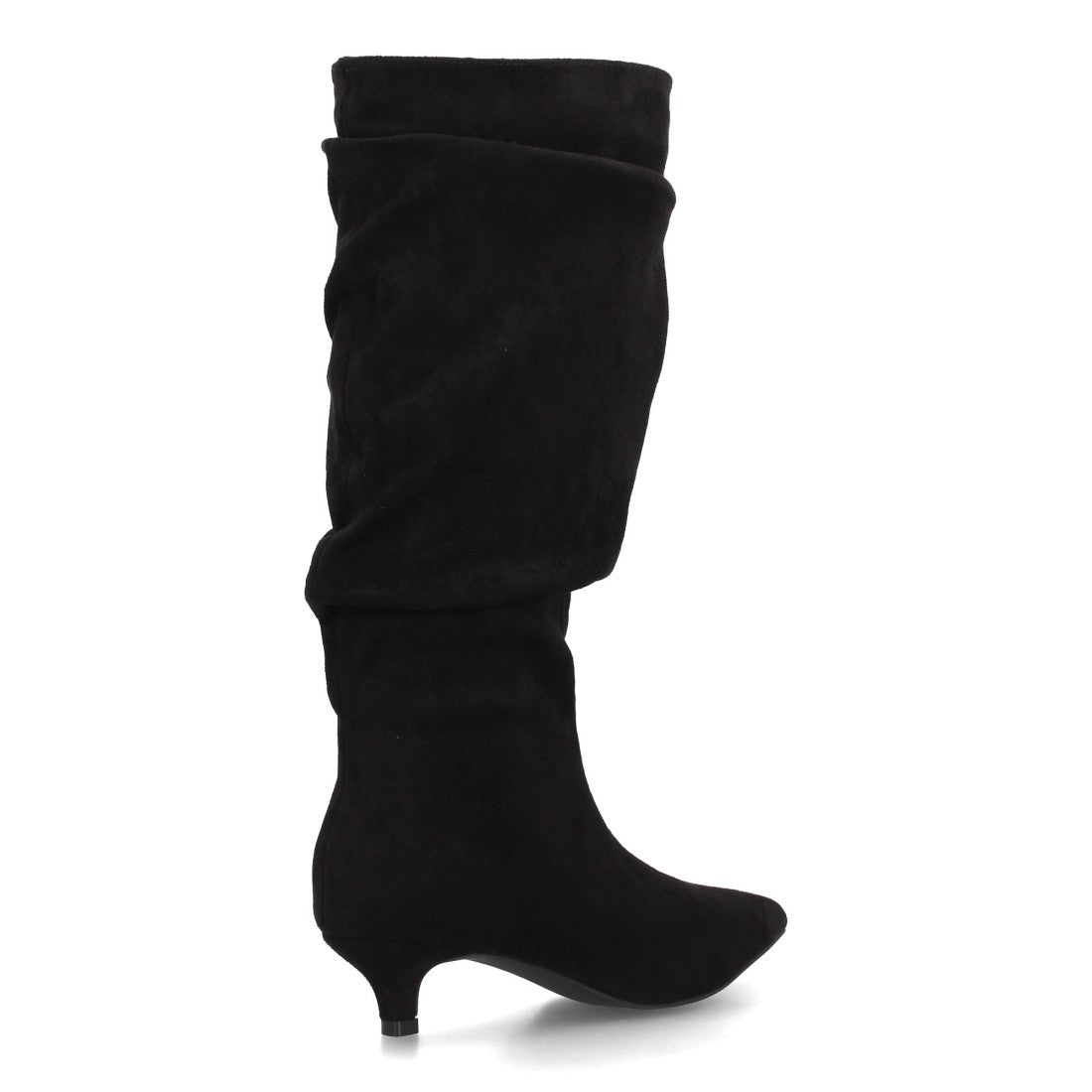 Bota alta de mujer en effecto ante negro con tacón bajo kitten
