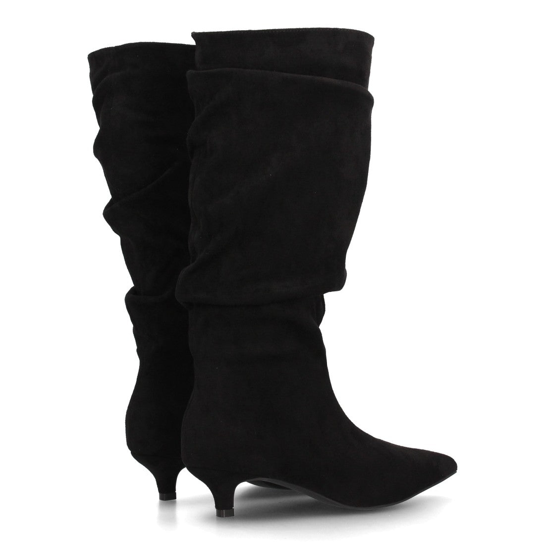 Bota alta de mujer en effecto ante negro con tacón bajo kitten