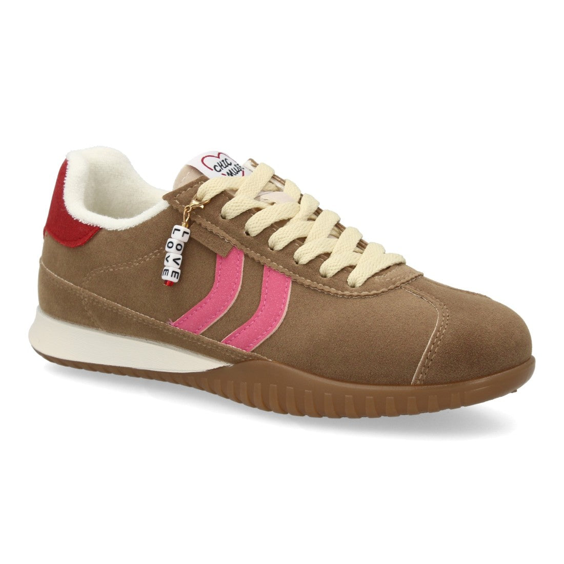 Zapatillas retro en tono kaki con textura efecto ante y adorno decorativo en cordones
