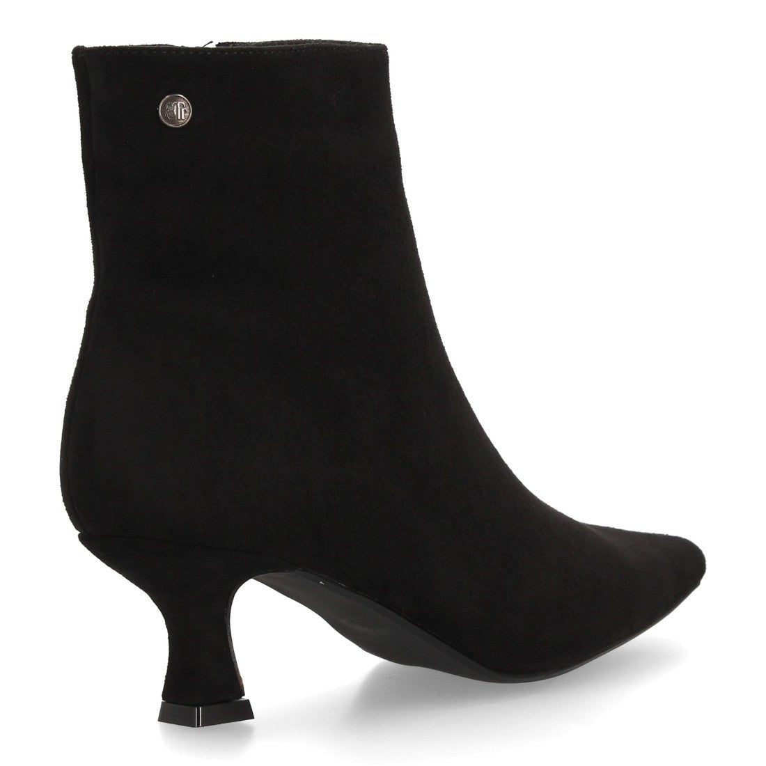 Botines negros elegantes de punta fina textura ante con tacón bajo cómodo y cremallera