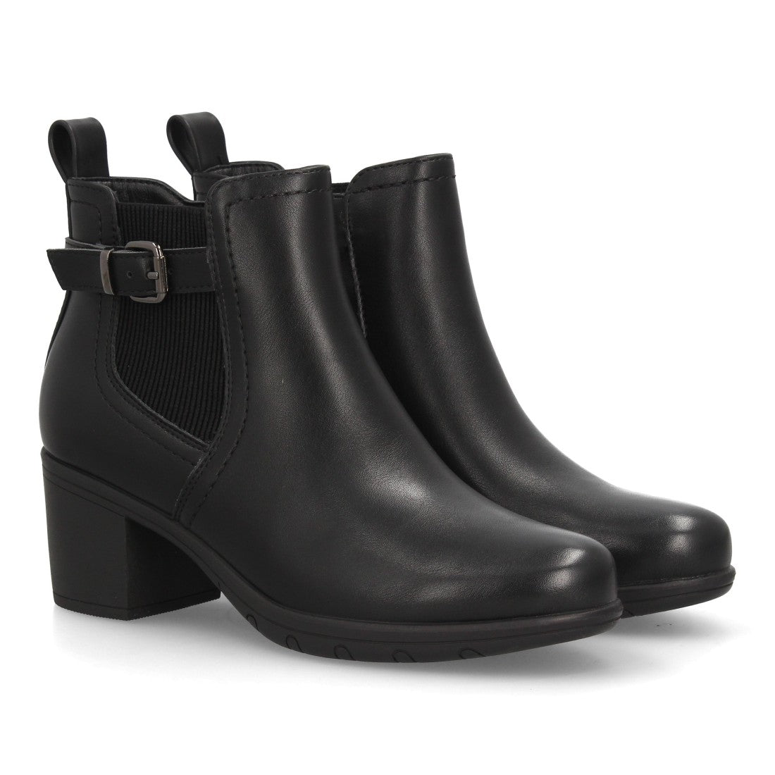 Botines Chelsea negros de mujer con hebilla decorativa