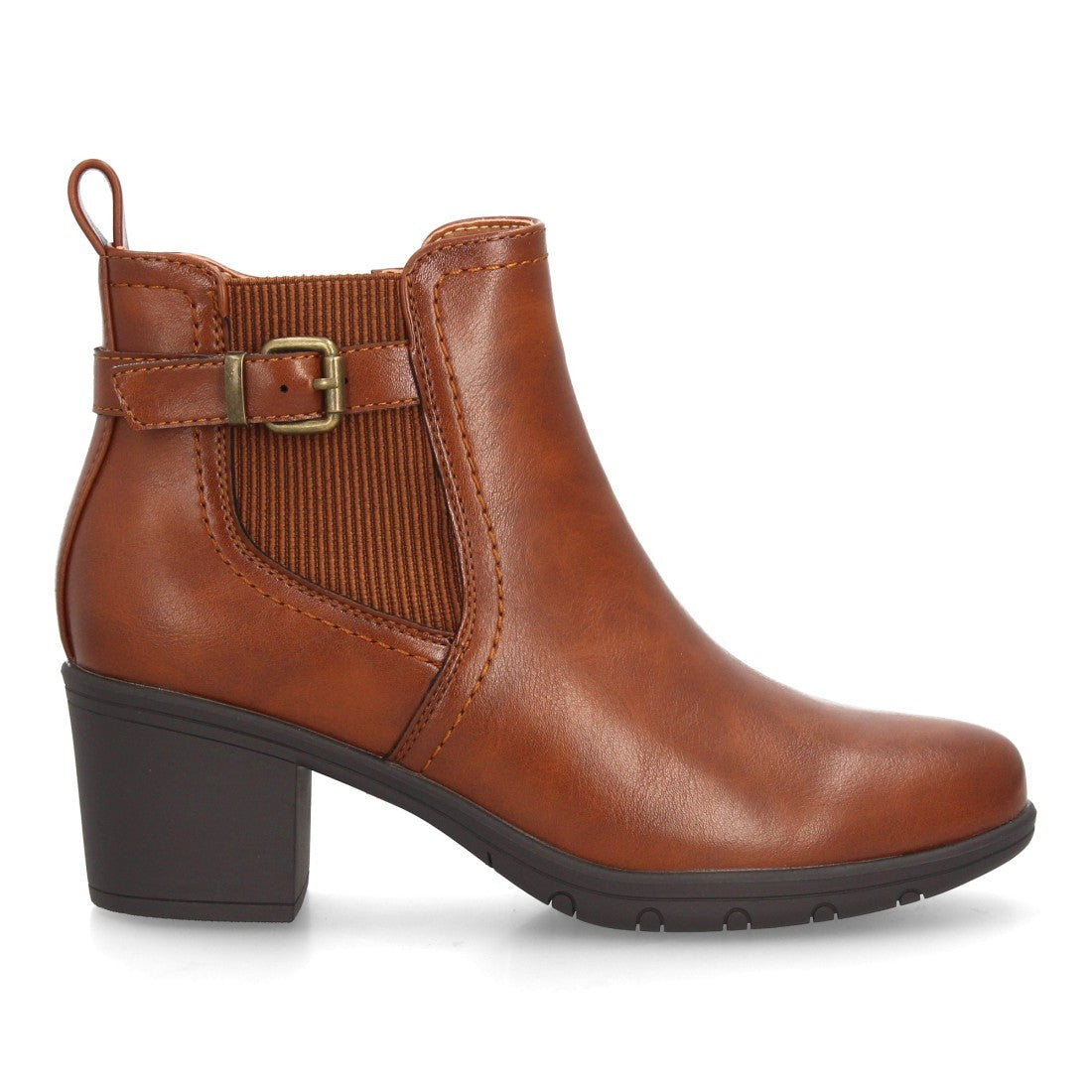 Botines Chelsea camel de mujer con hebilla y elástico