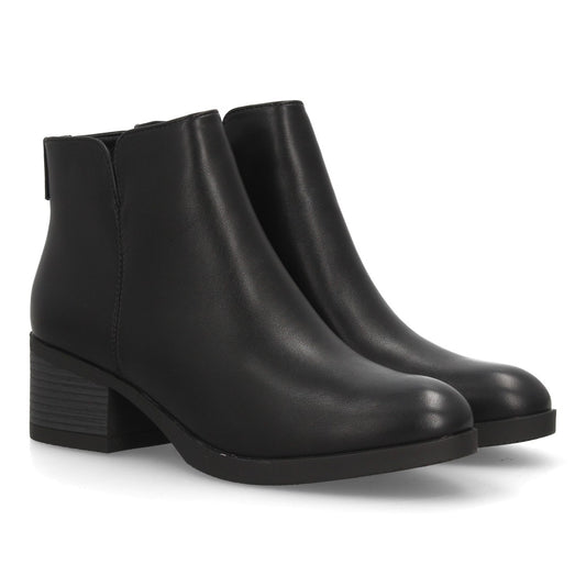 Botines negros lisos de mujer con tacón ancho