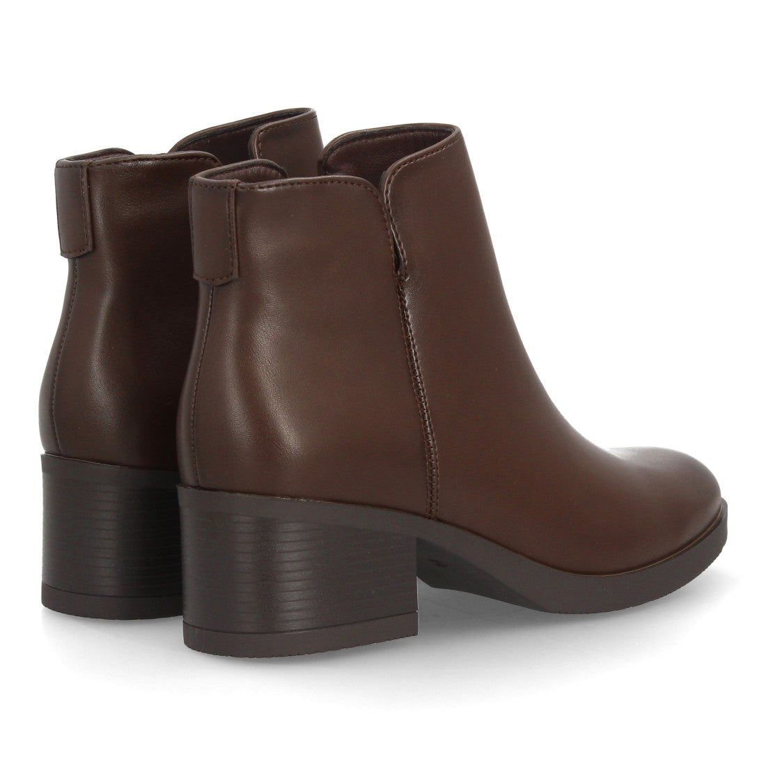 Botines marrones de mujer lisos con tacón ancho