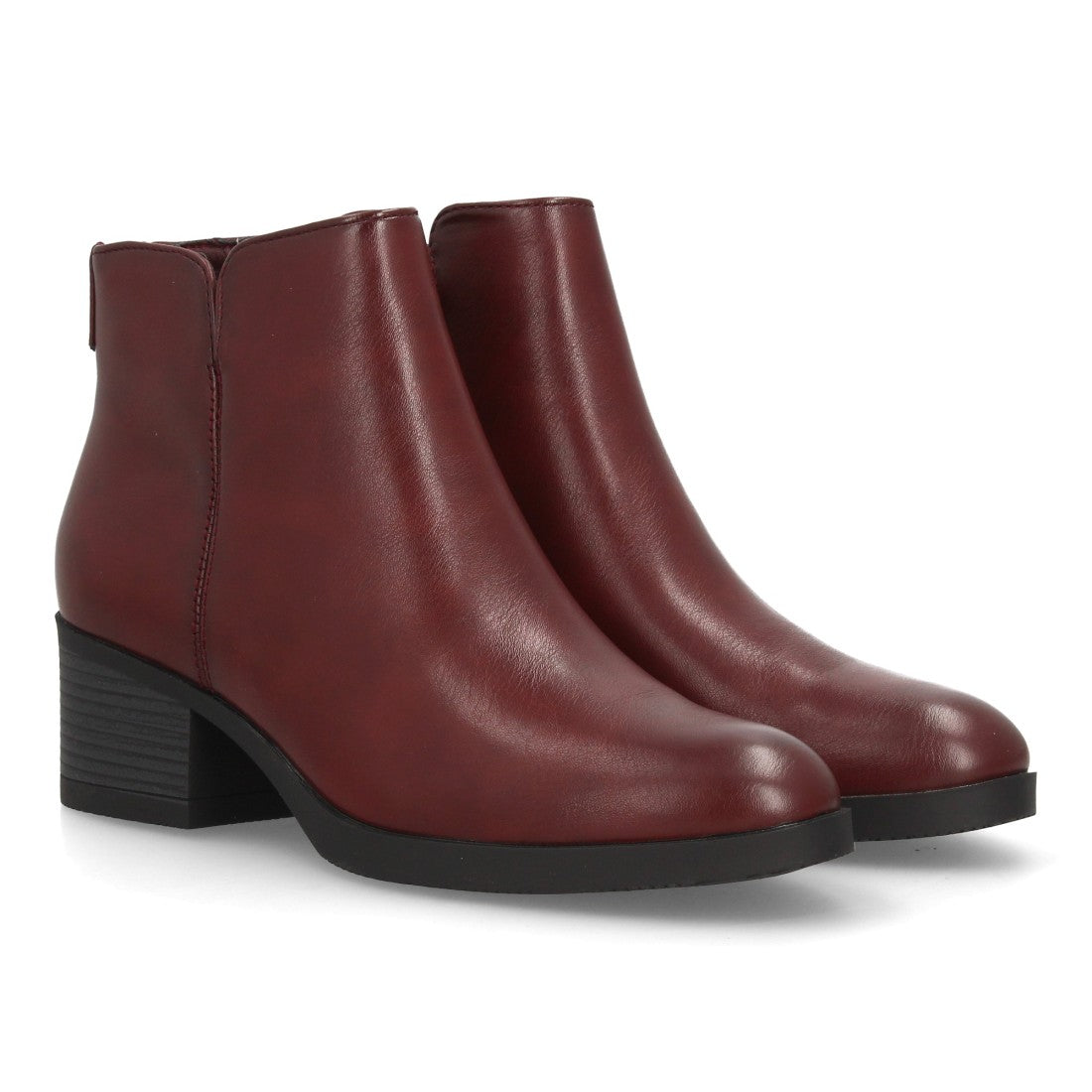 Botines burdeos de mujer con diseño limpio y tacón ancho