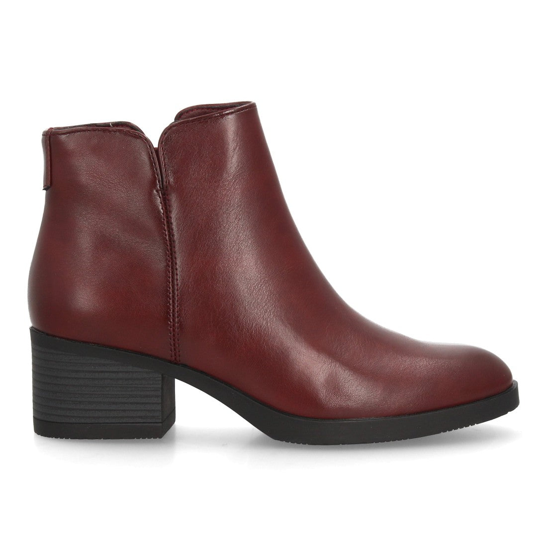 Botines burdeos de mujer con diseño limpio y tacón ancho
