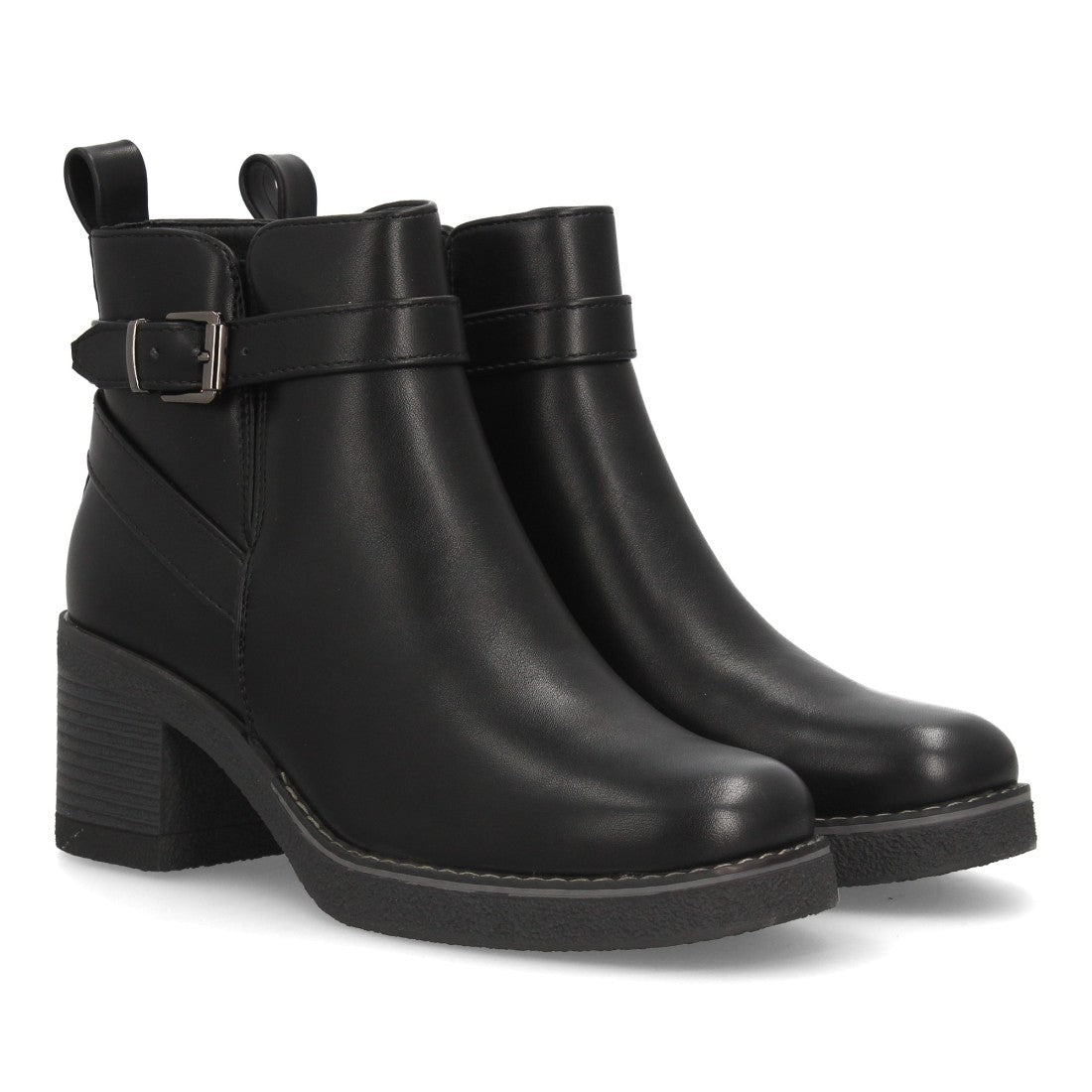 Botines negros de ante sintético para mujer con detalle de hebilla en el tobillo