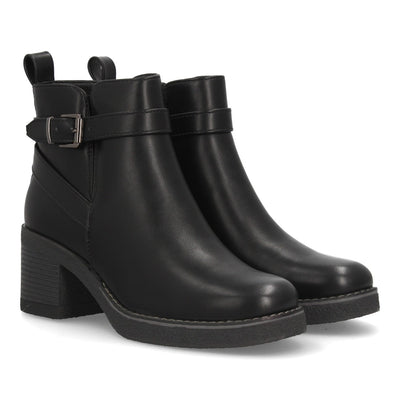 Botines negros de ante sintético para mujer con detalle de hebilla en el tobillo