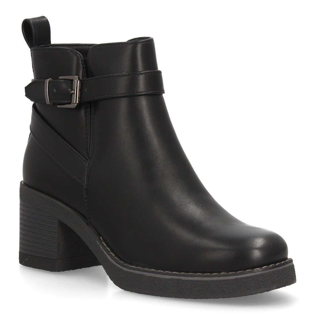 Botines negros de ante sintético para mujer con detalle de hebilla en el tobillo
