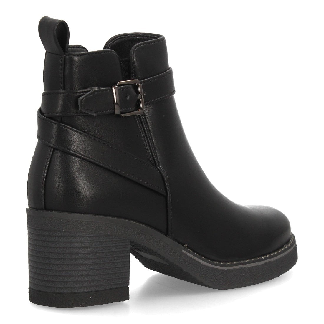 Botines negros de ante sintético para mujer con detalle de hebilla en el tobillo