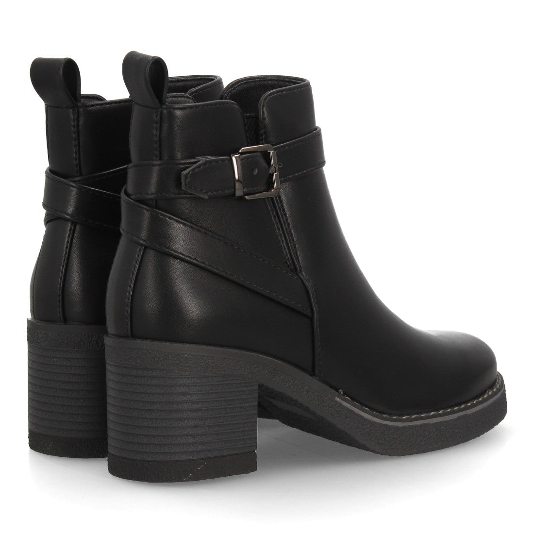 Botines negros de ante sintético para mujer con detalle de hebilla en el tobillo