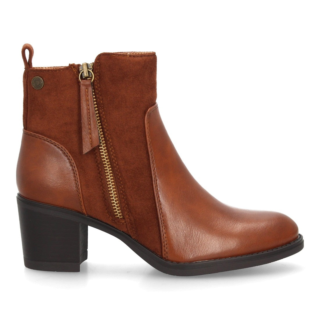 Botines casuales de mujer en color camel con combinación de texturas y tacón cómodo