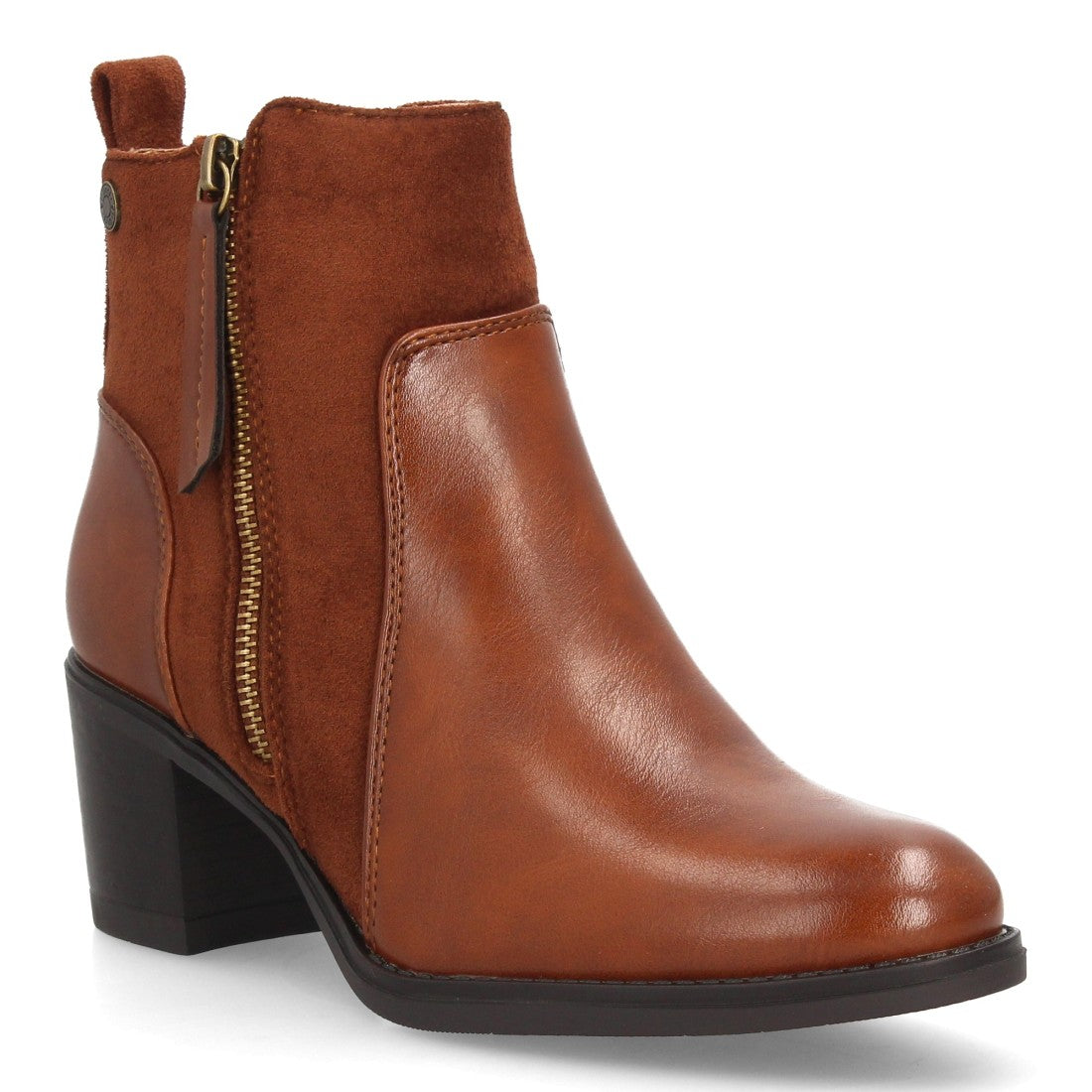 Botines casuales de mujer en color camel con combinación de texturas y tacón cómodo
