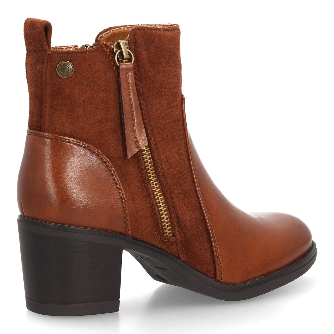 Botines casuales de mujer en color camel con combinación de texturas y tacón cómodo